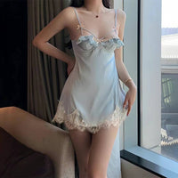 French Lace Trim Backless Push Up Camisole Dress