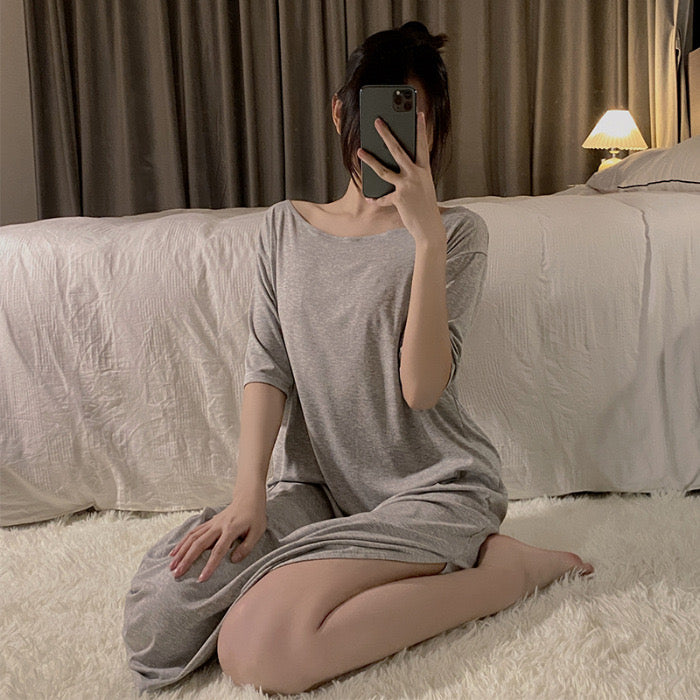 U Shape Open Back Comfy Cotton Nightdress