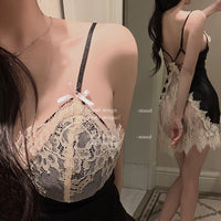 Elegant Lace Deep V Open Back Silk Nightdress