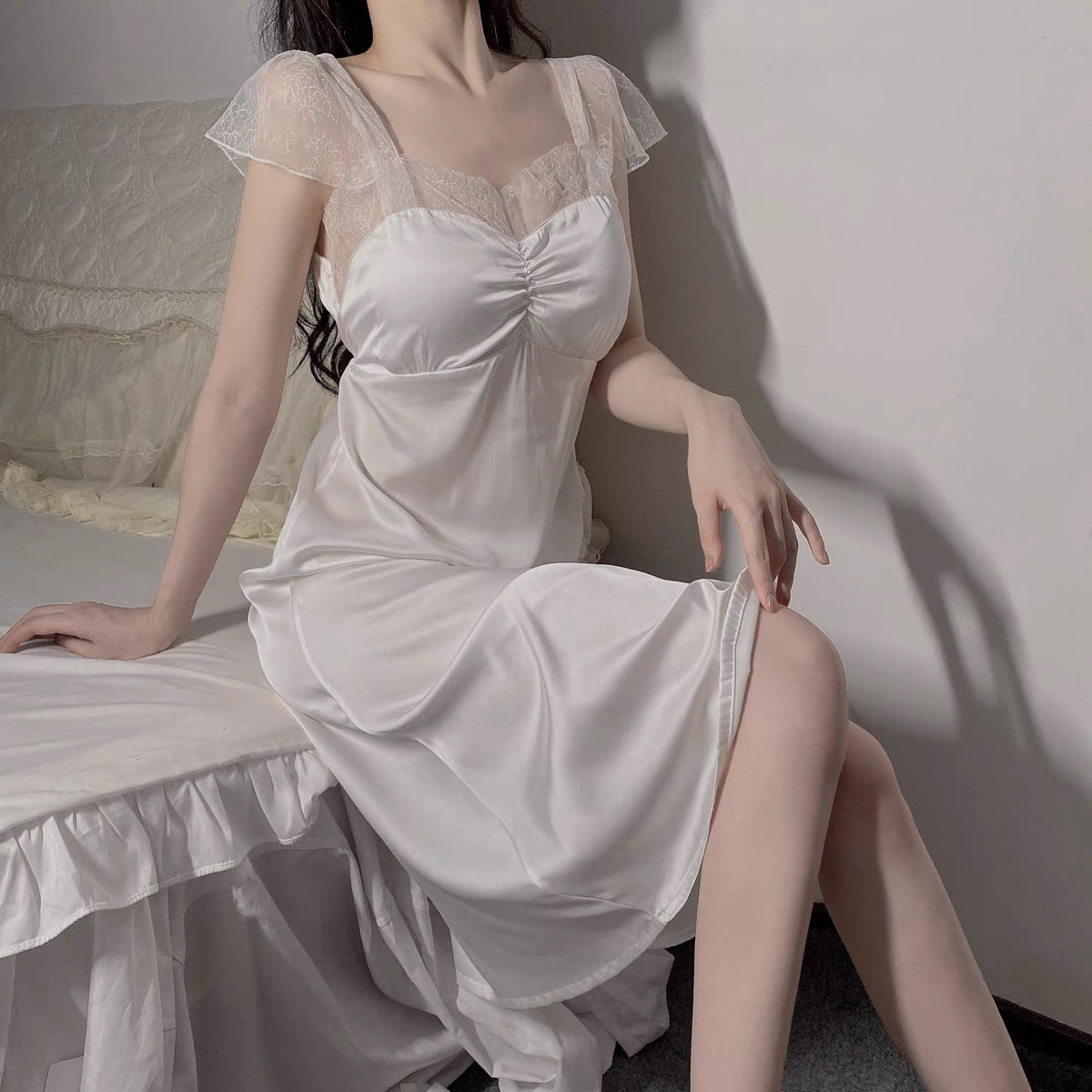 Lace Embrace Satin Maxi Dress