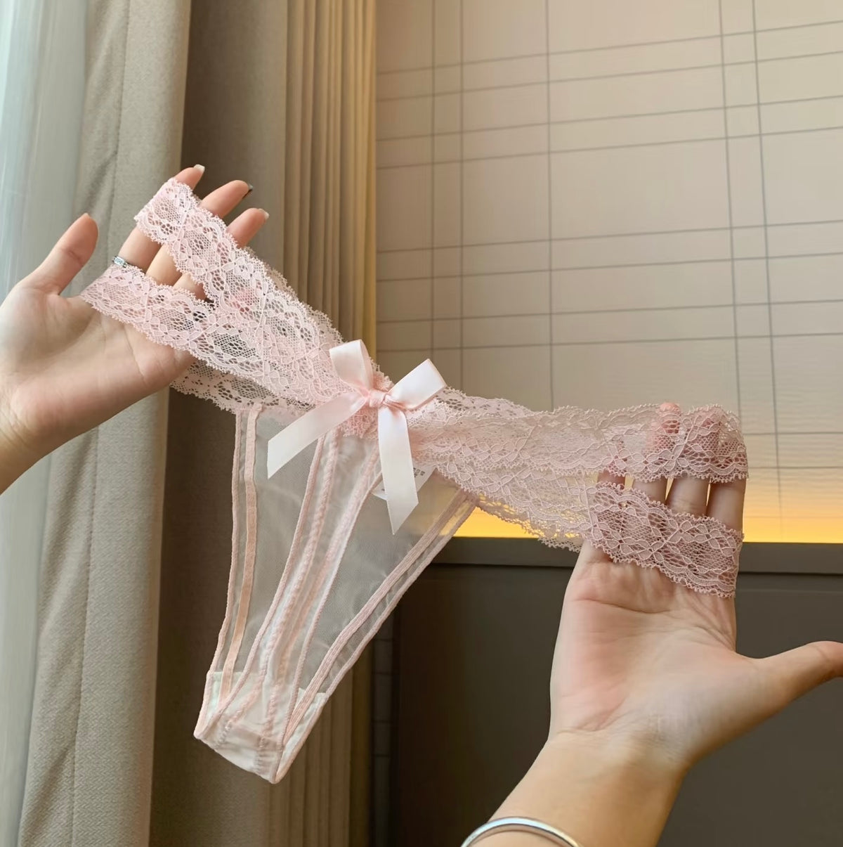 Soft Lace Bow Thong Panty