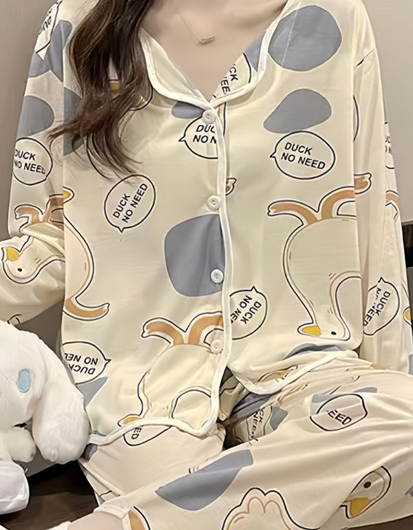 Beige pure cotton two-piece pajama set
