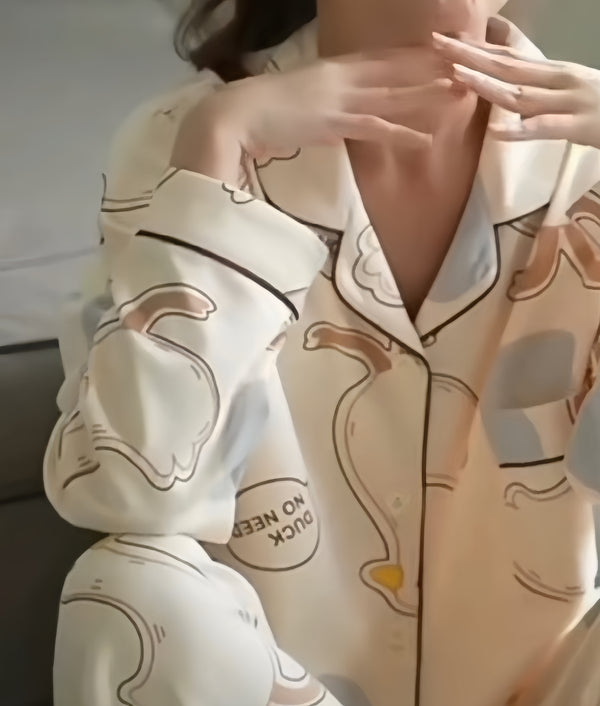 Soft cotton pajama set in beige color