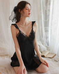 Lace Sheer Backless Camisole Dress Set