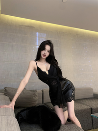 Lace Cami Deep V Leather Skirt Set