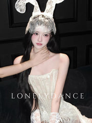 White Lace Corset Garter Mini Dress