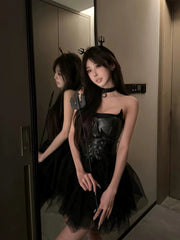 Black Devil-Inspired 5-Piece Set with Headband, Top, Skirt, Wand & Choker