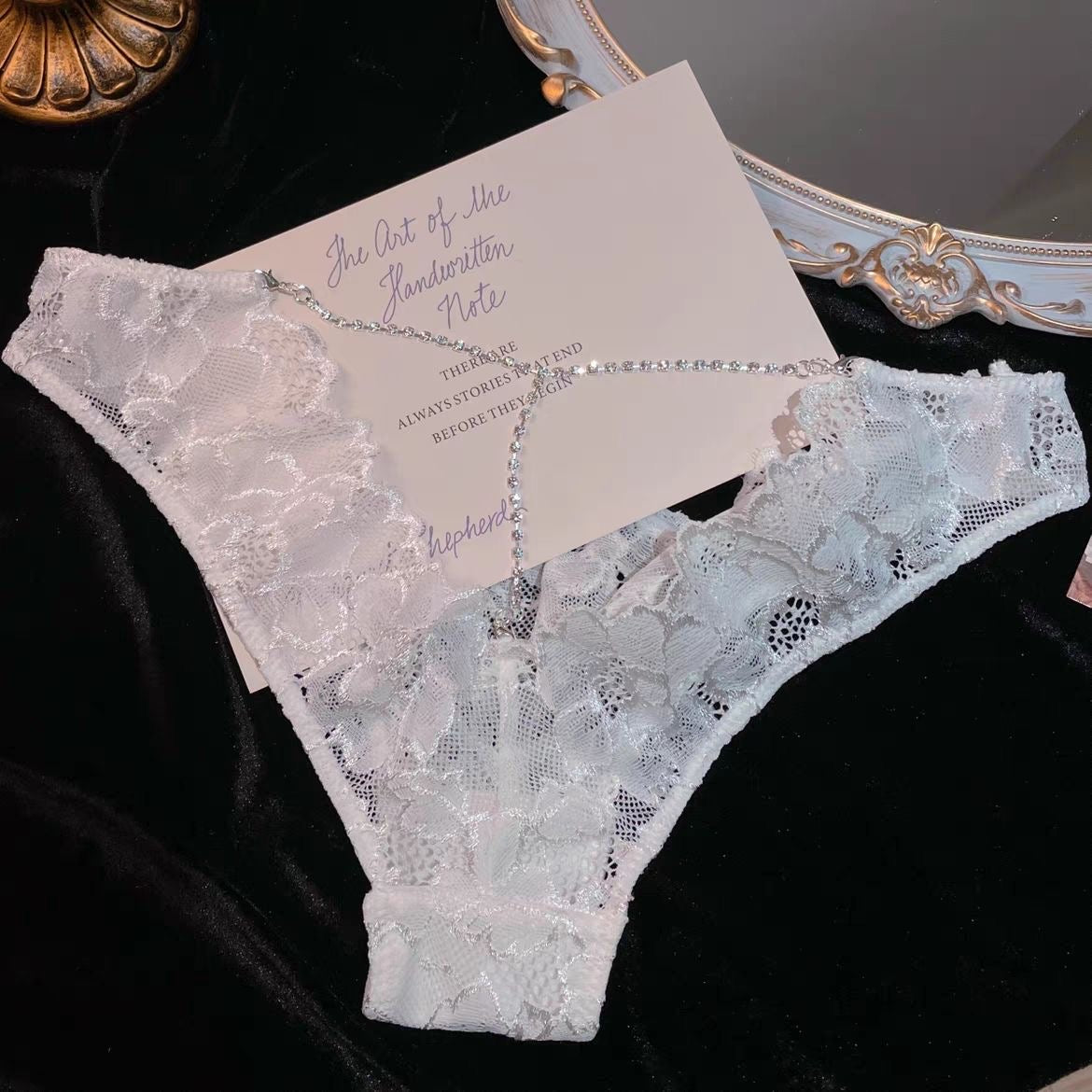 Women’s Lace Panty with Rhinestone Back Chain Detail
