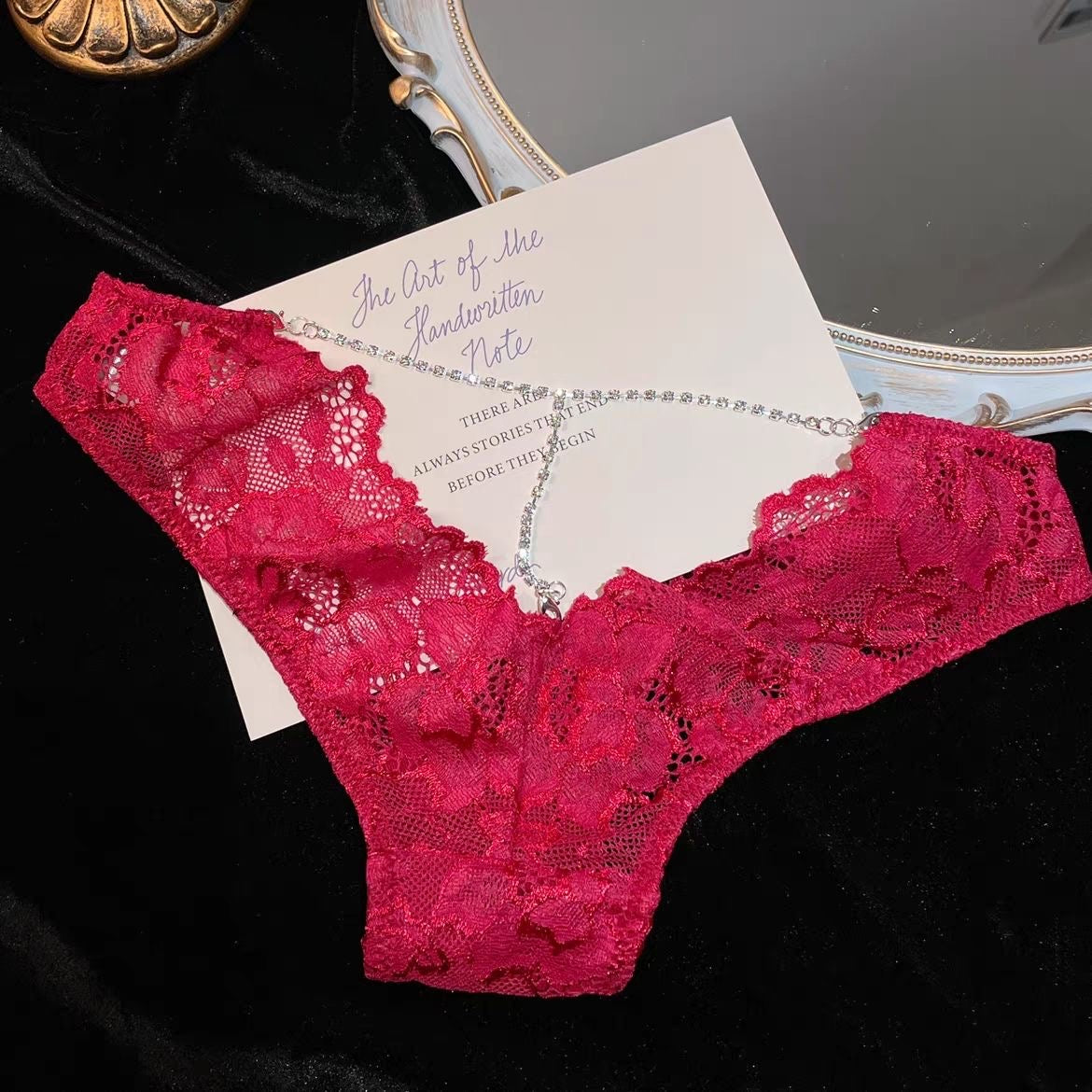 Women’s Lace Panty with Rhinestone Back Chain Detail