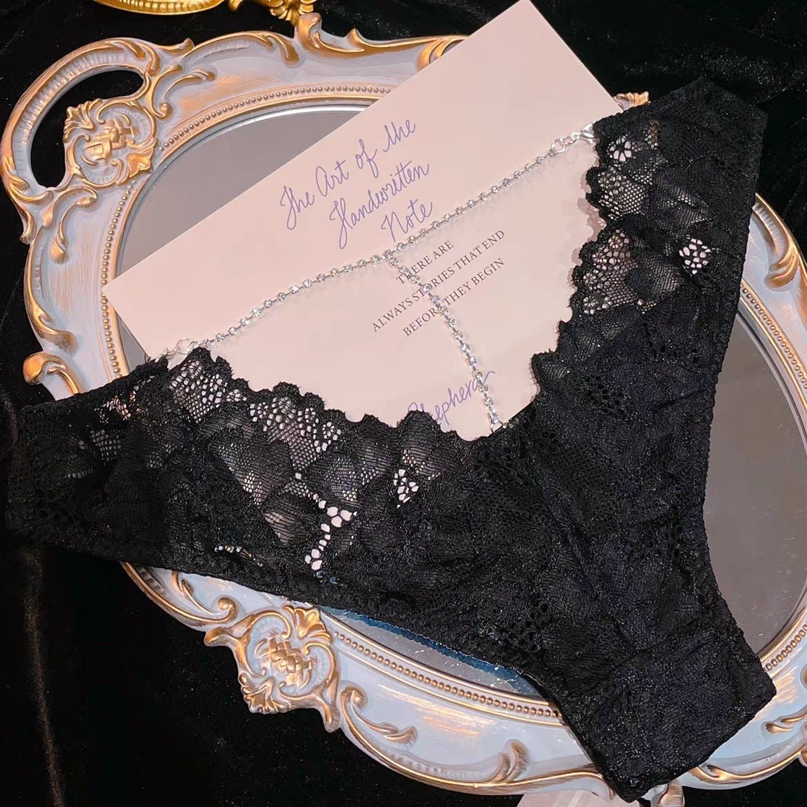 Women’s Lace Panty with Rhinestone Back Chain Detail