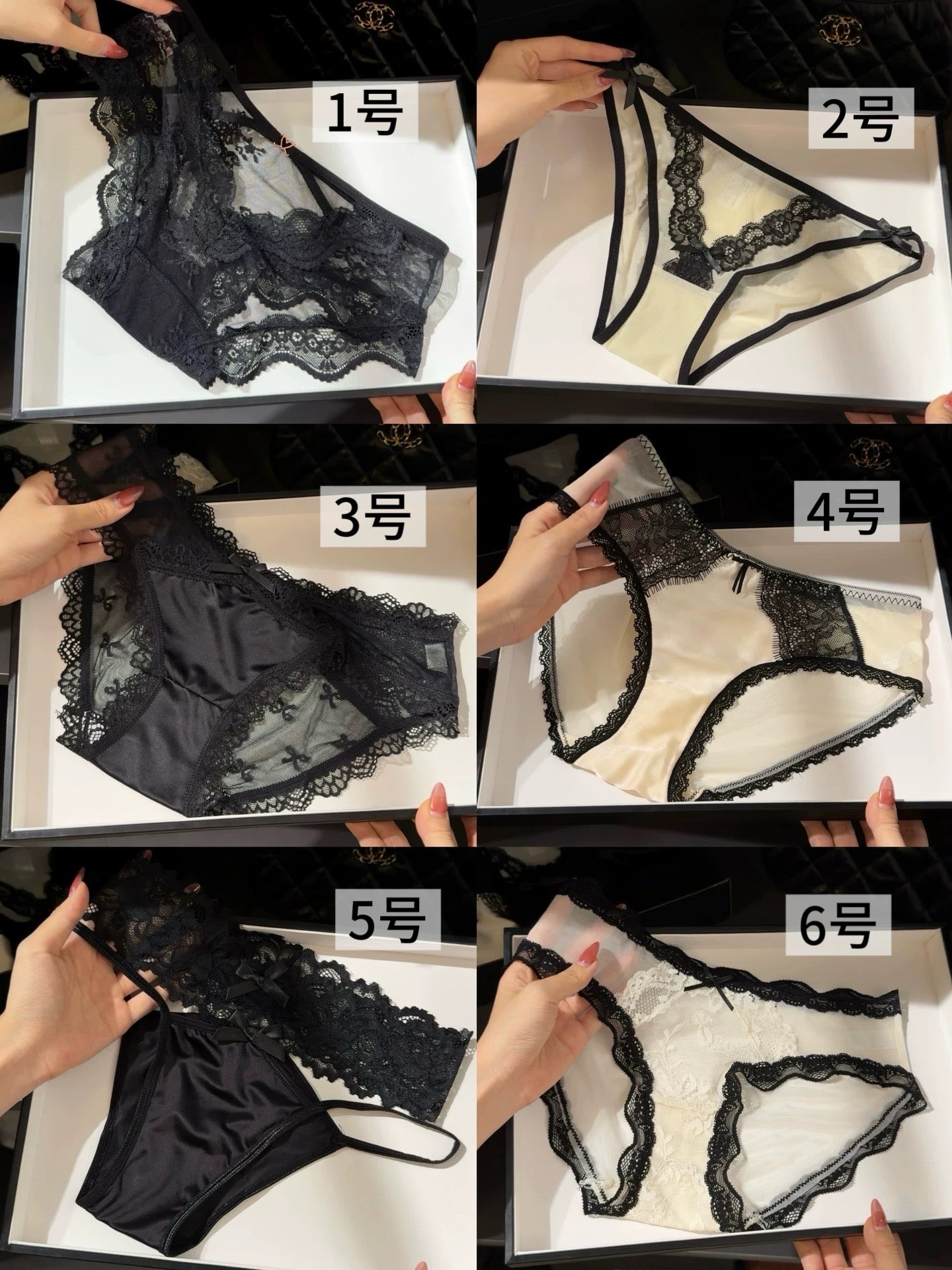 Black Lace Seduction Panty Box- 6 Pack