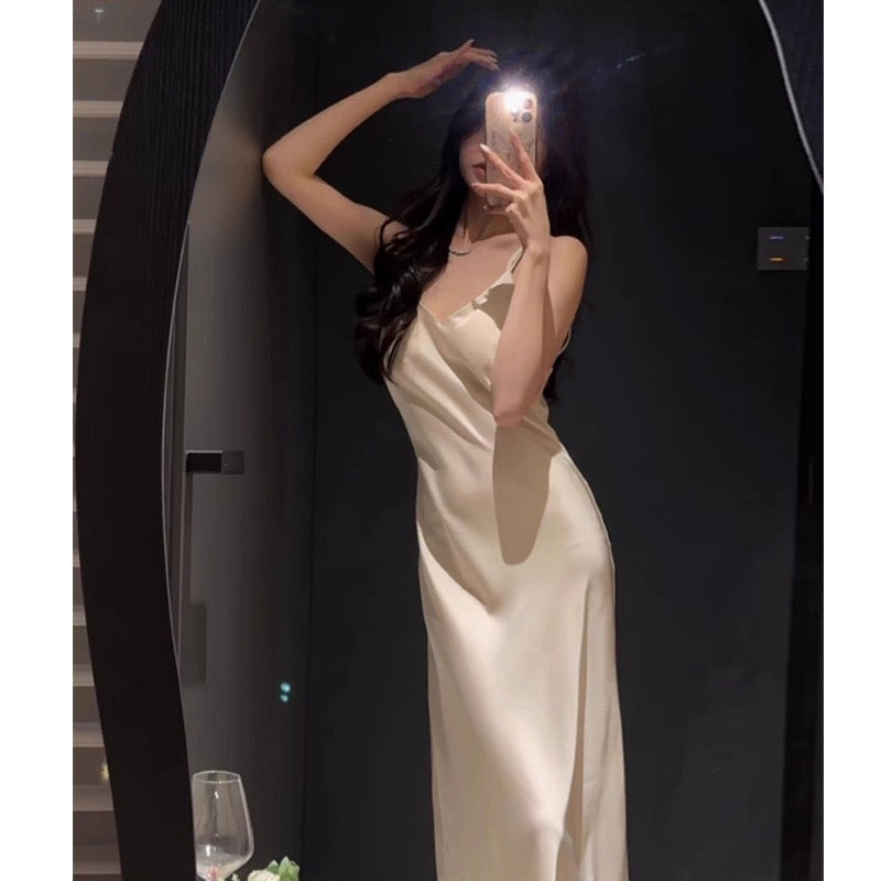 Satin Draped Slim-Fit Nightdress