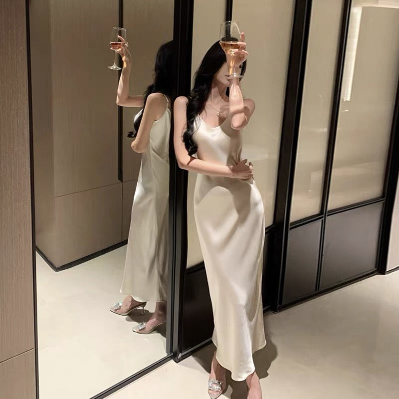 Satin Draped Slim-Fit Nightdress