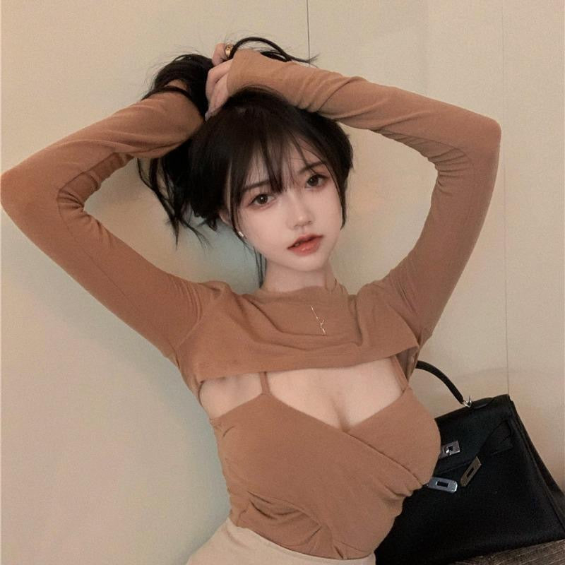大胸辣妹性感薄款短款打底衫