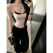 Padded Lace Neckline Fitted Tank Top