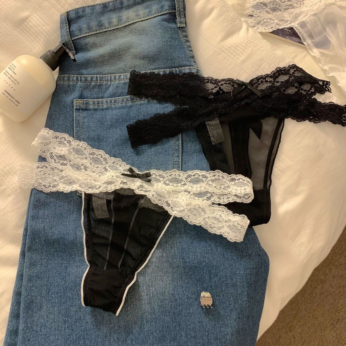 Soft Lace Bow Thong Panty