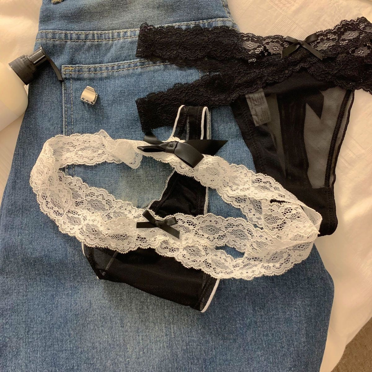 Soft Lace Bow Thong Panty