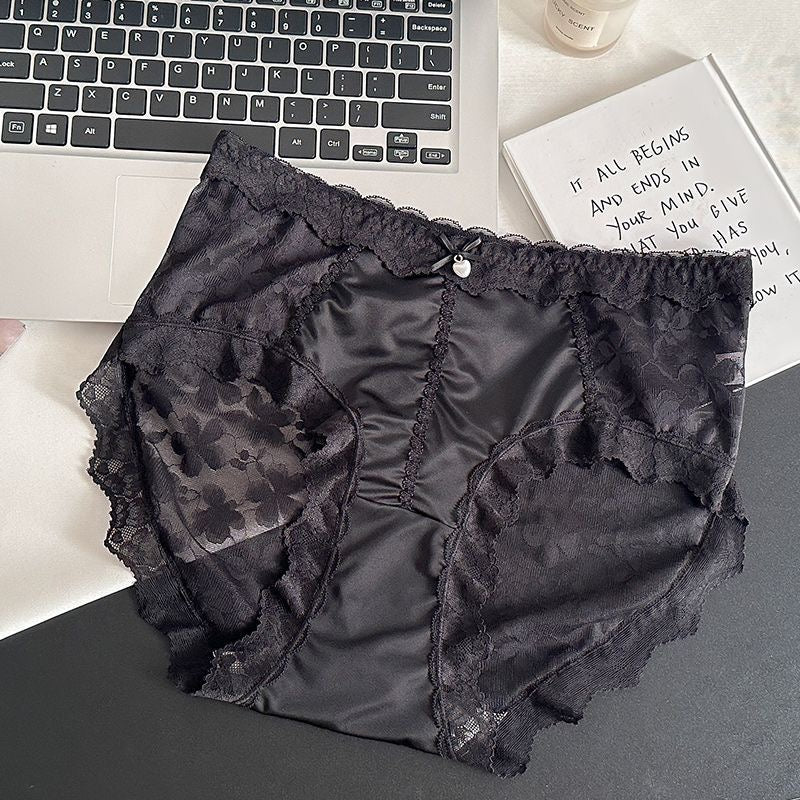 Satin Lace High-Waisted Panties – Elegant Floral Lace Briefs