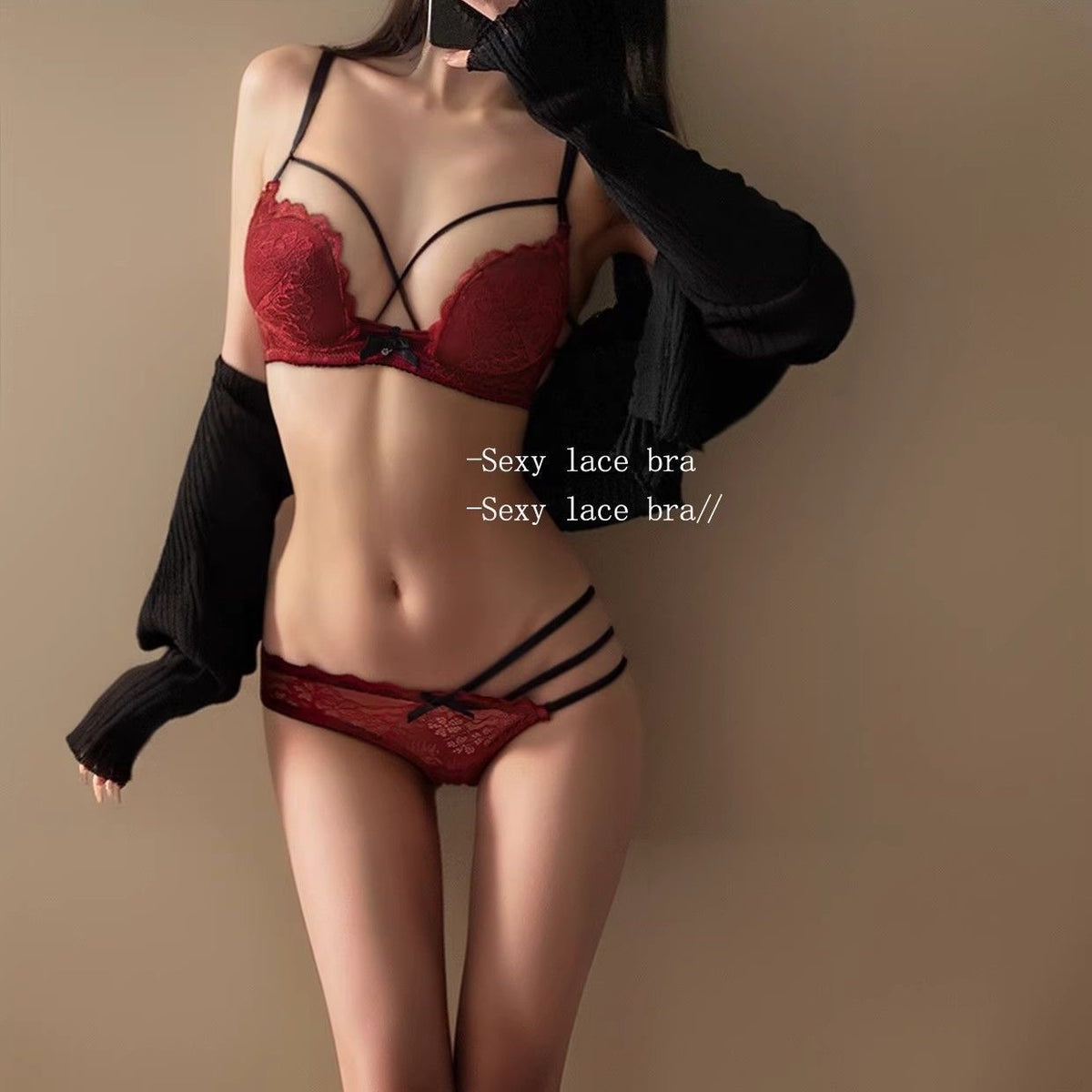 Burgundy Lace Strappy Bra and Panty Set