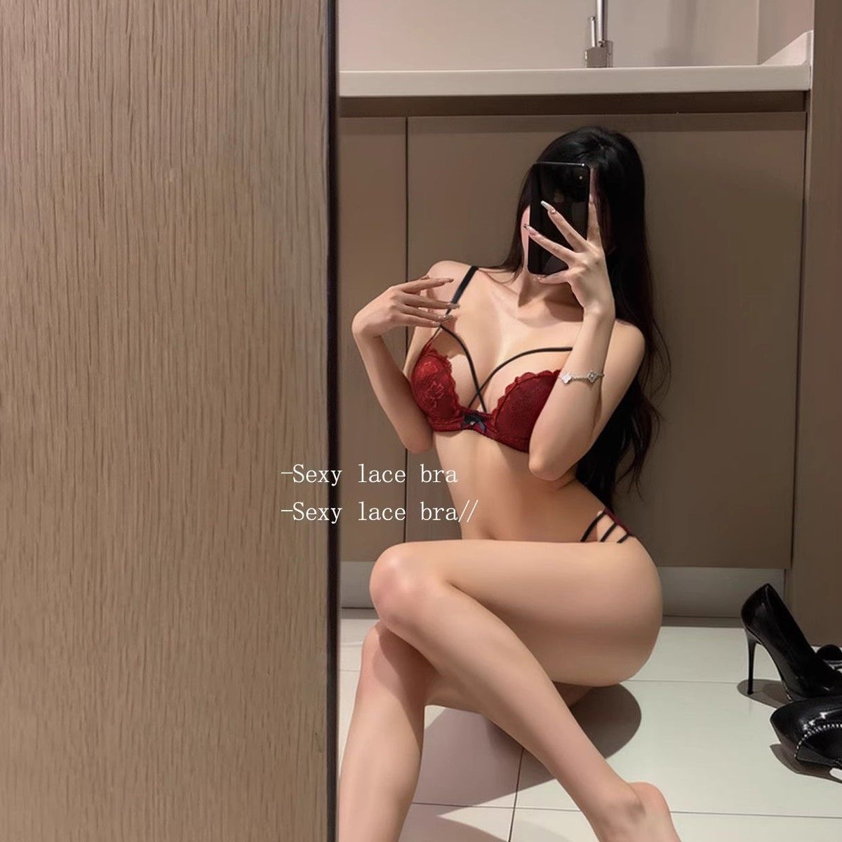 Burgundy Lace Strappy Bra and Panty Set