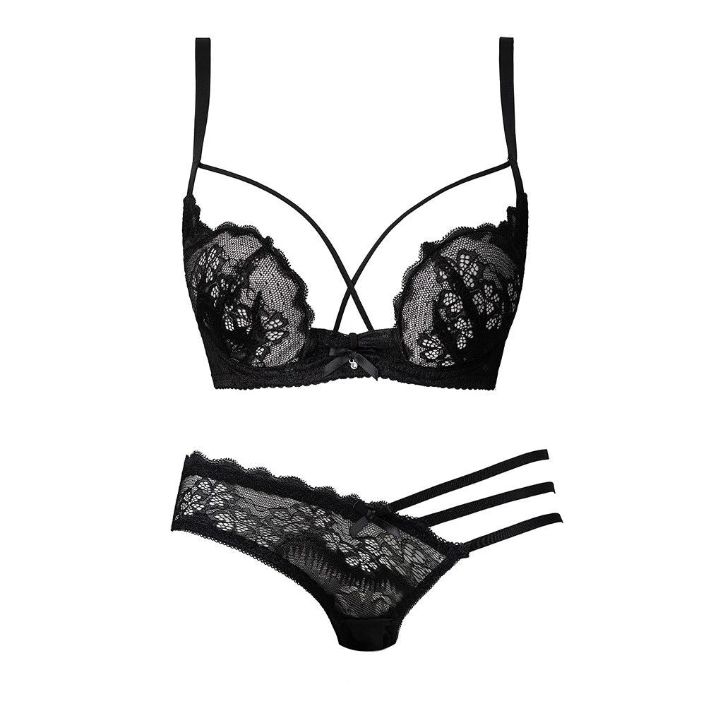 Burgundy Lace Strappy Bra and Panty Set