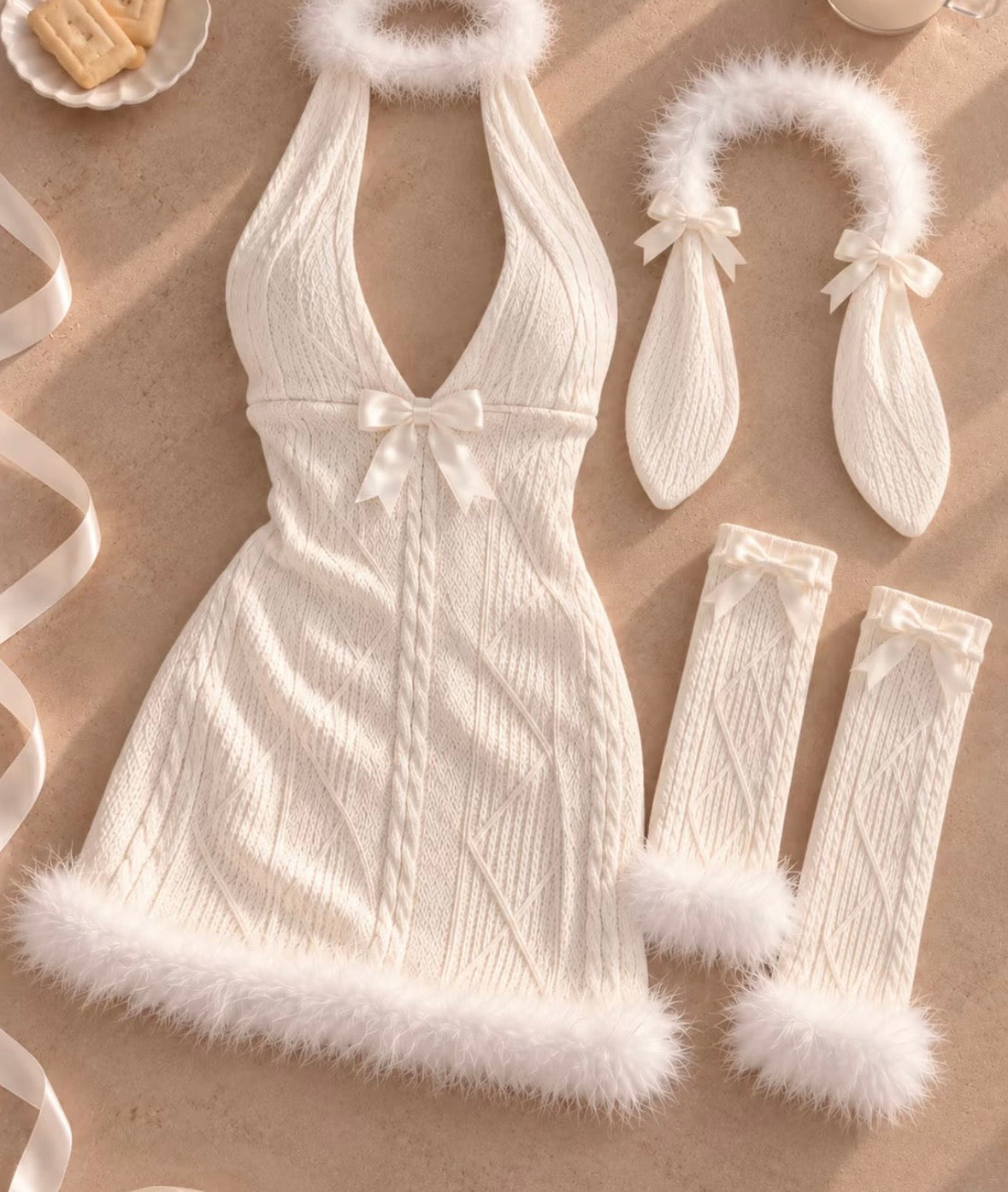 Snow Bunny Fluffy Lingerie Costume Set