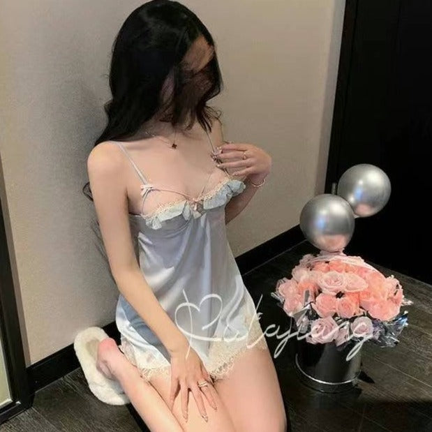 French Lace Trim Backless Push Up Camisole Dress