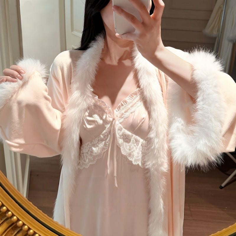 海岛绒｜法式浪漫蕾丝两件套家居服
