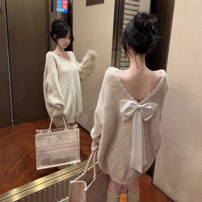 Women's Open-Back Bow Knit Sweater