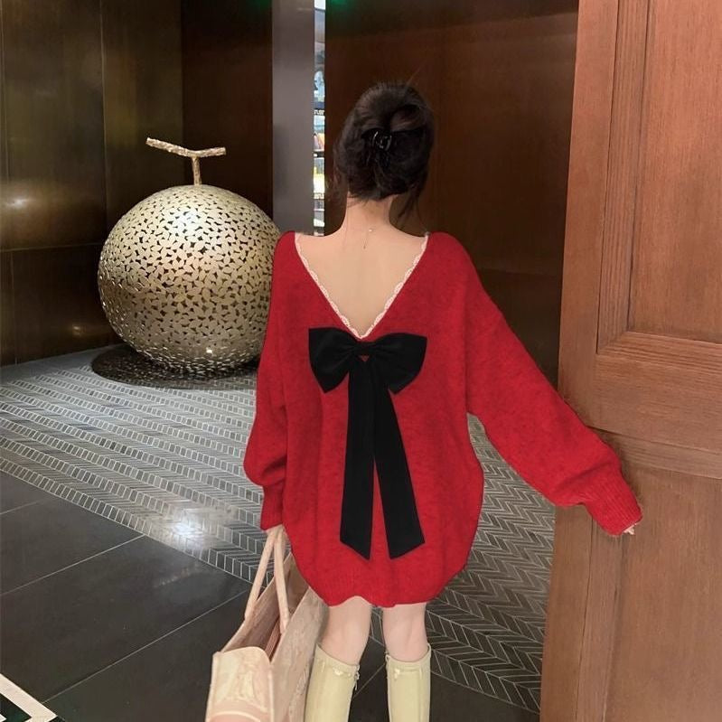 Women's Open-Back Bow Knit Sweater