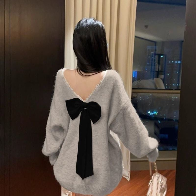 Women's Open-Back Bow Knit Sweater