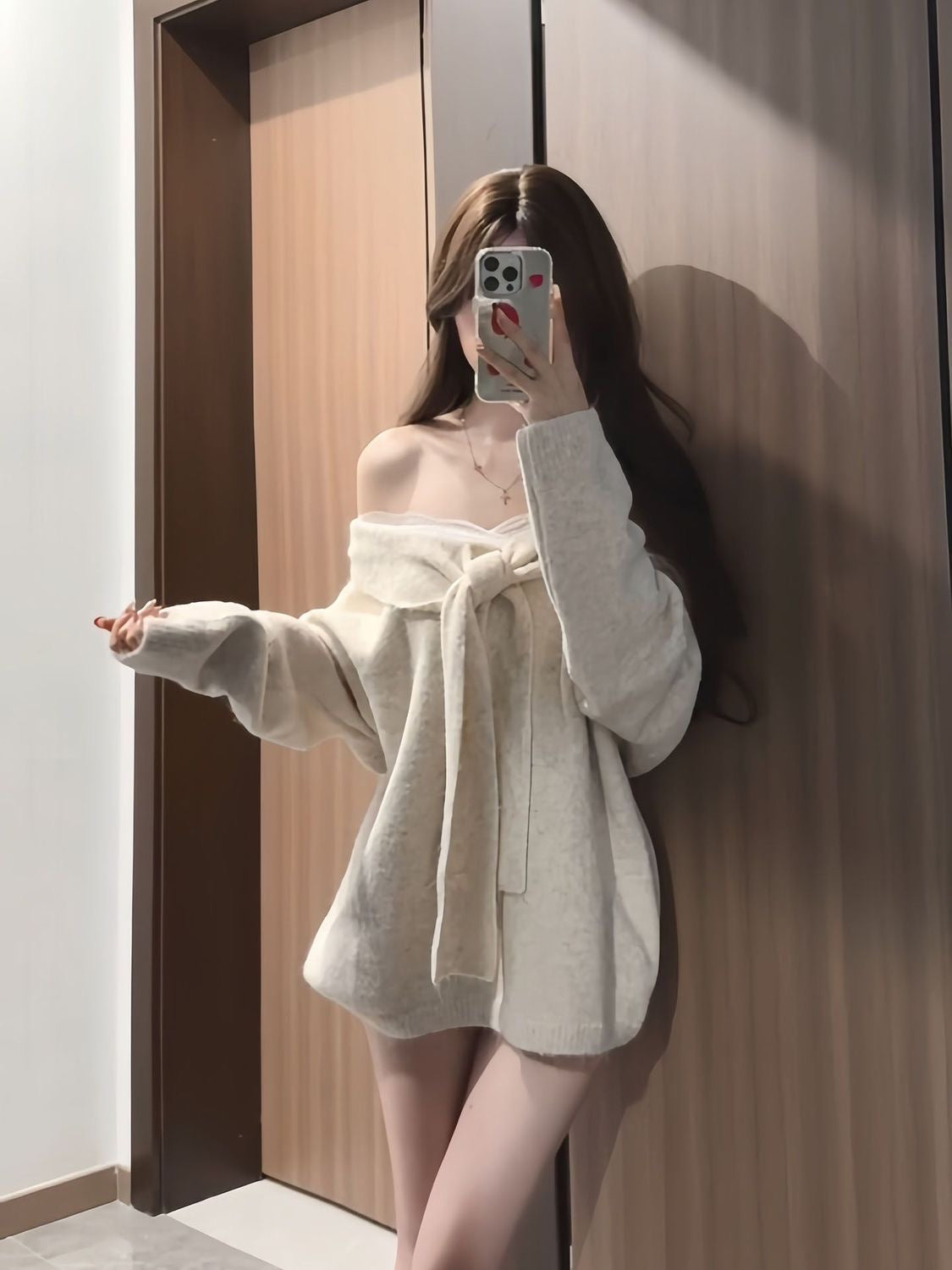 Women's Off-Shoulder Lace-Trim Knit Sweater Dress