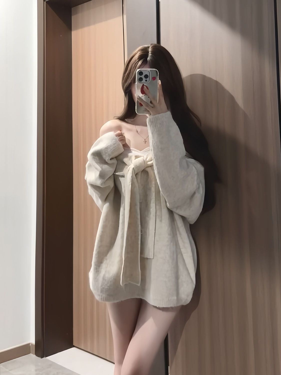 Women's Off-Shoulder Lace-Trim Knit Sweater Dress