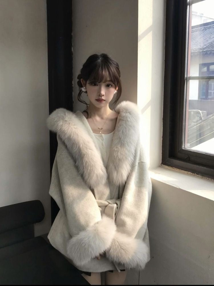 Women's Faux Fur Collar Belted Winter Coat