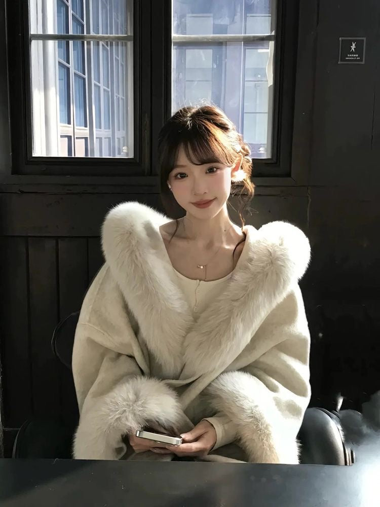 Women's Faux Fur Collar Belted Winter Coat