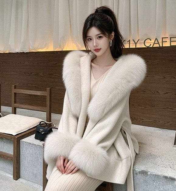 Women's Faux Fur Collar Belted Winter Coat
