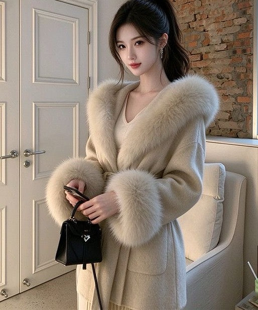 Women's Faux Fur Collar Belted Winter Coat