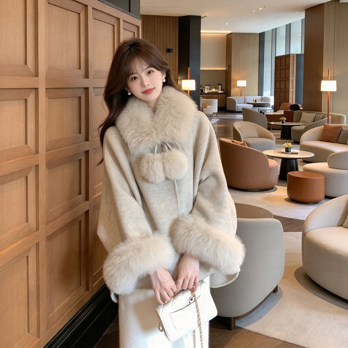 Women's Faux Fur Trim Wool-Blend Coat