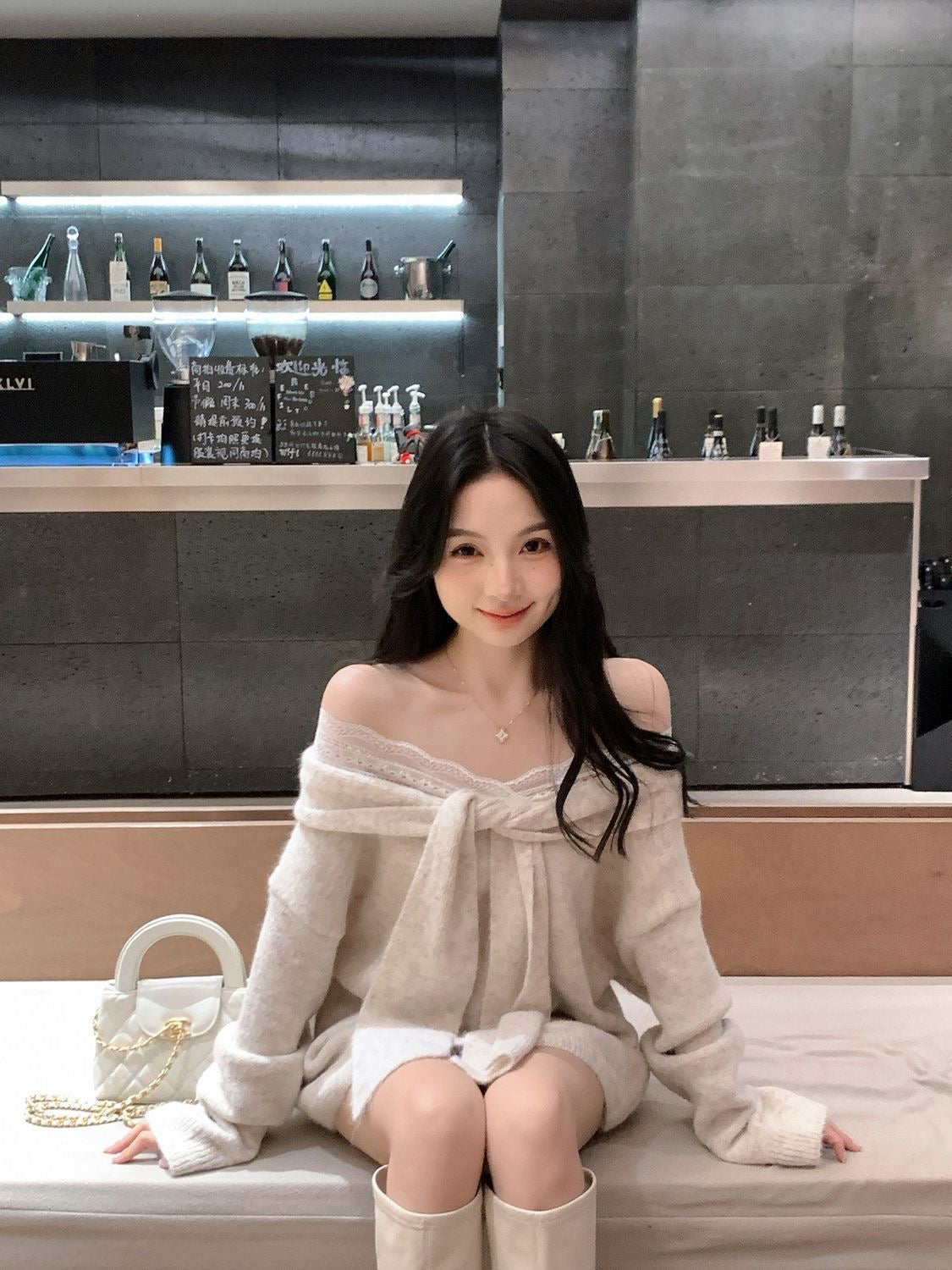 Women's Off-Shoulder Lace-Trim Knit Sweater Dress