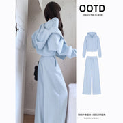 Women's Stretch Cotton Cropped Hoodie & Wide-Leg Pants Set