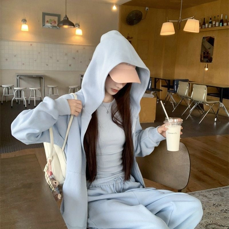 Women's Stretch Cotton Cropped Hoodie & Wide-Leg Pants Set