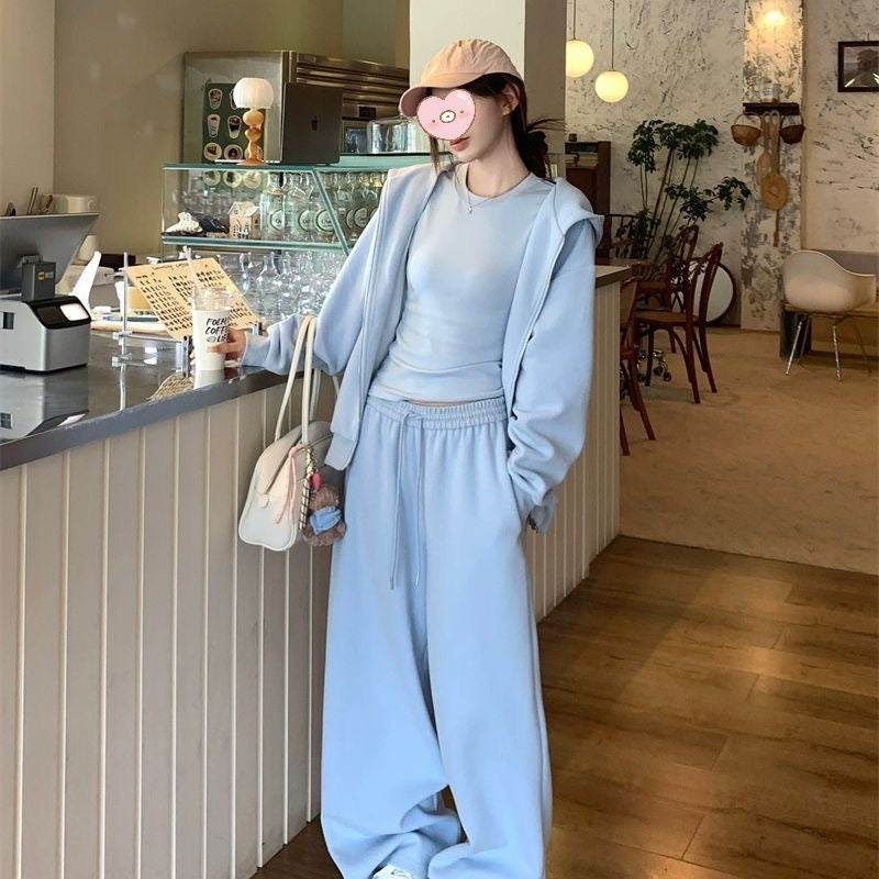 Women's Stretch Cotton Cropped Hoodie & Wide-Leg Pants Set