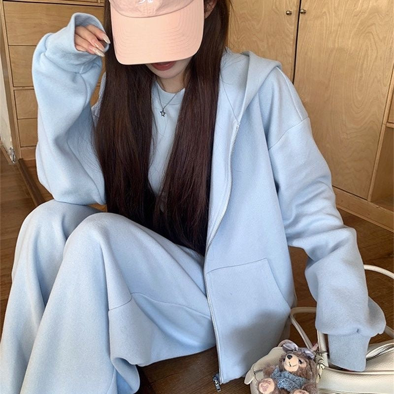 Women's Stretch Cotton Cropped Hoodie & Wide-Leg Pants Set