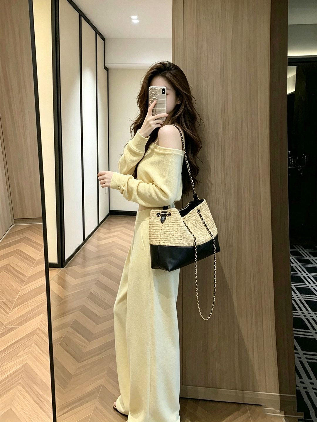 Women's Butter Yellow Off-Shoulder Top & Wide-Leg Pants Set