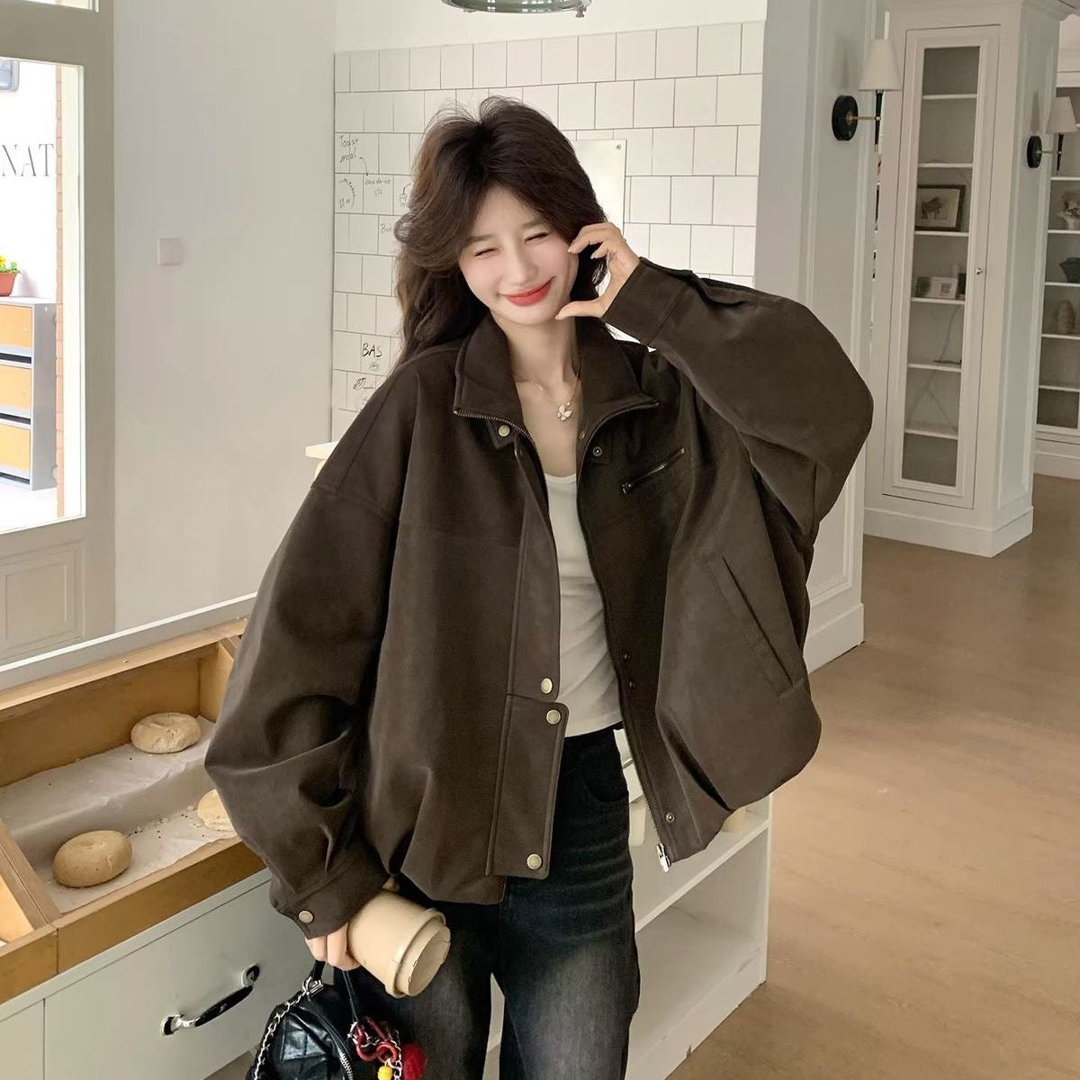 Oversized PU Leather Windproof Jacket