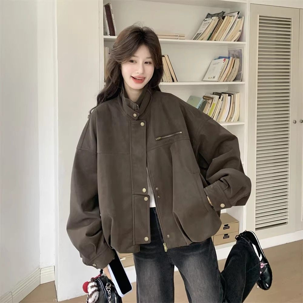 Oversized PU Leather Windproof Jacket