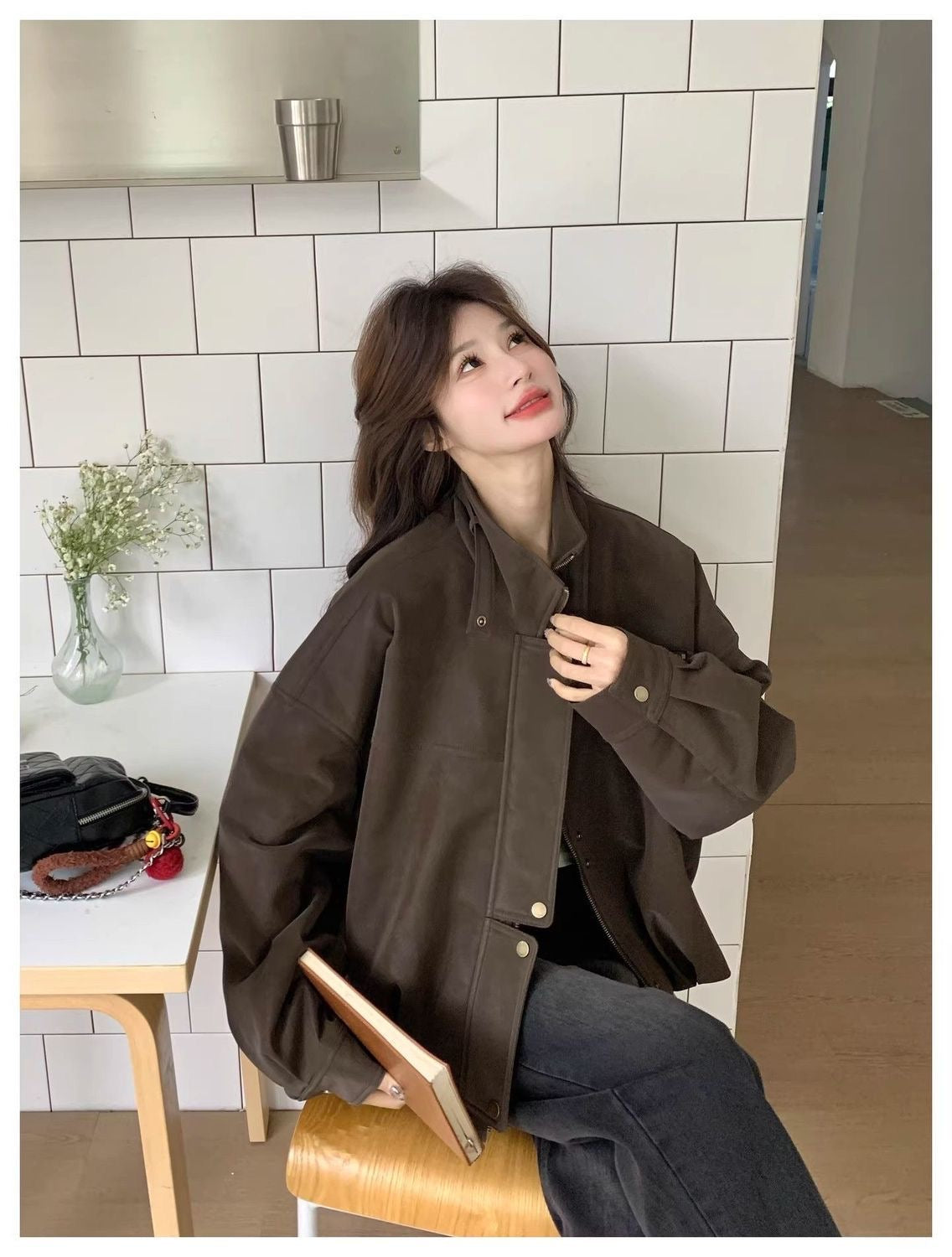 Oversized PU Leather Windproof Jacket