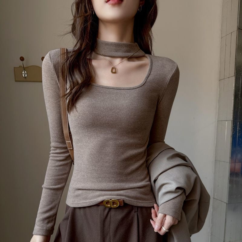 Thermal Fleece Square-Neck Top with Neckband Detail