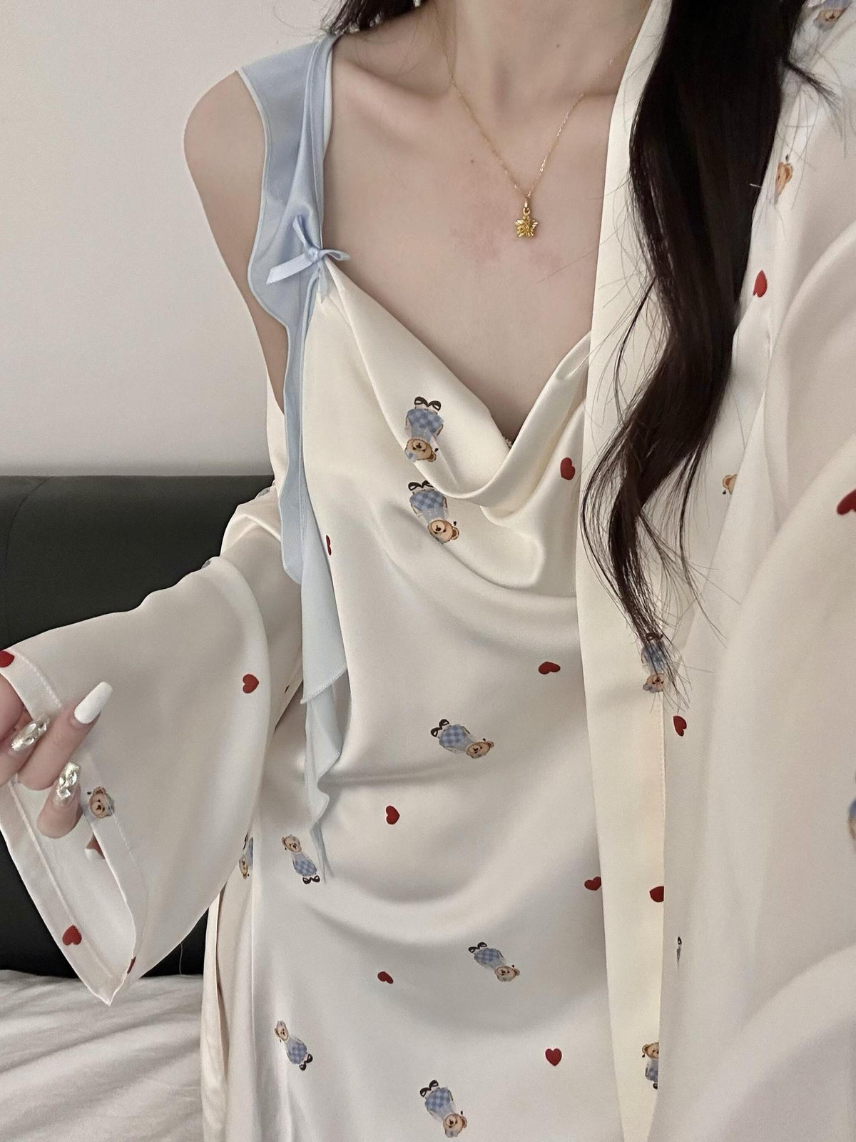 Luxury Satin Teddy Print Whitening Pajama Set