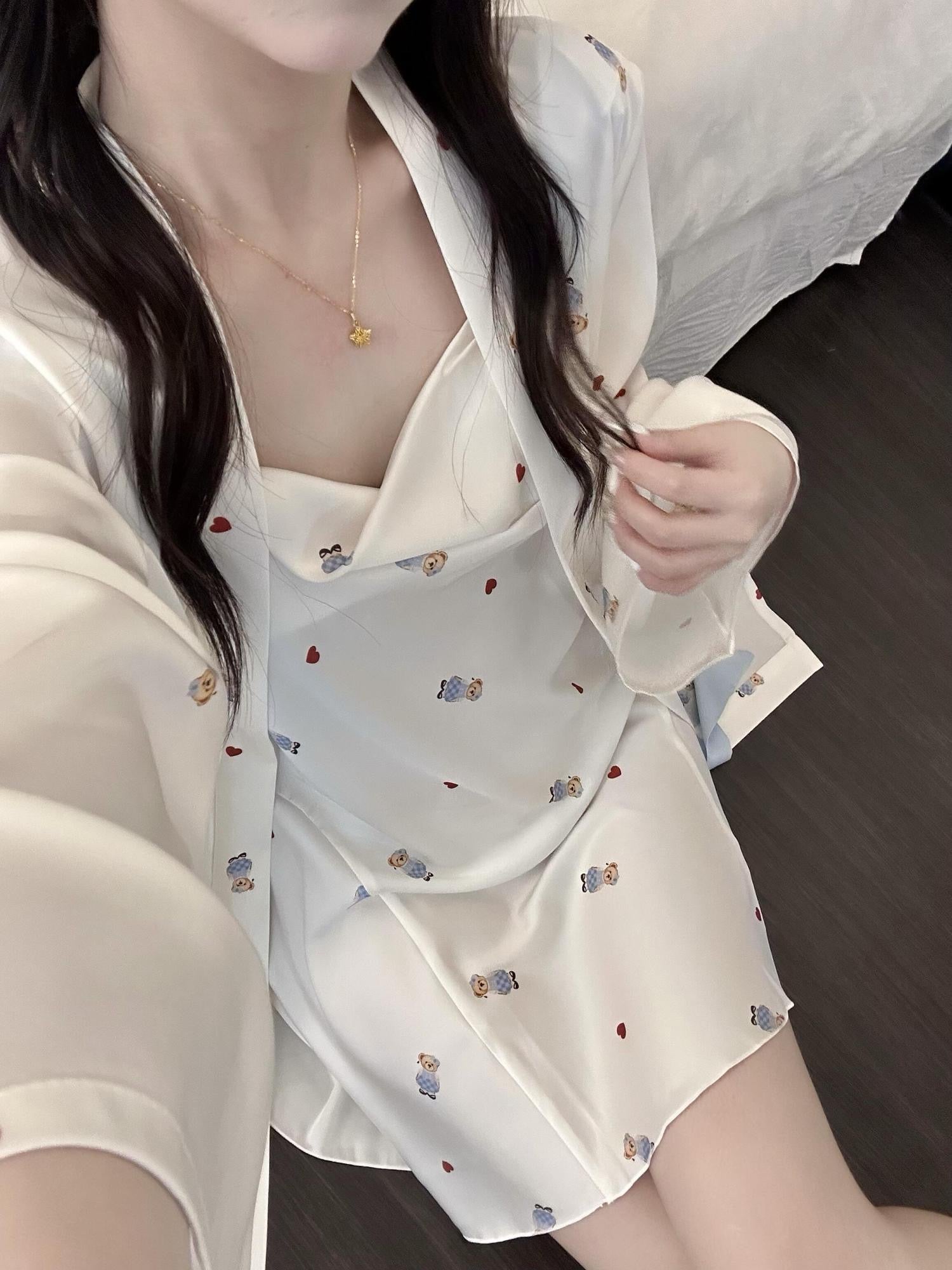 Luxury Satin Teddy Print Whitening Pajama Set